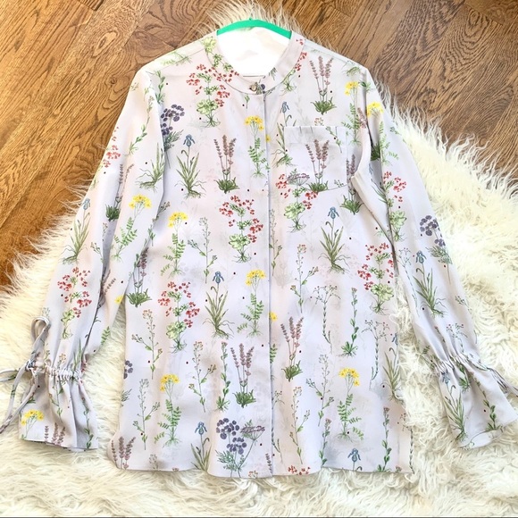 ALTUZARRA Christina Floral Georgette Print Silk Bell-Sleeve Lilac Blouse Size 38 - Picture 4 of 13